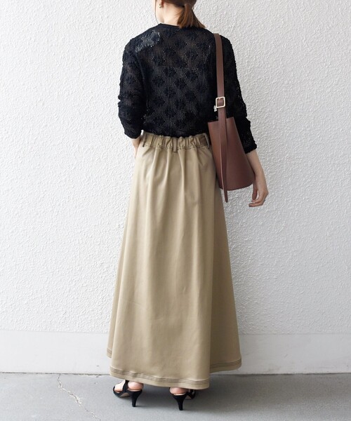 SHIPS any:〈洗濯機可能〉チノ ステッチ フレア ロング スカート