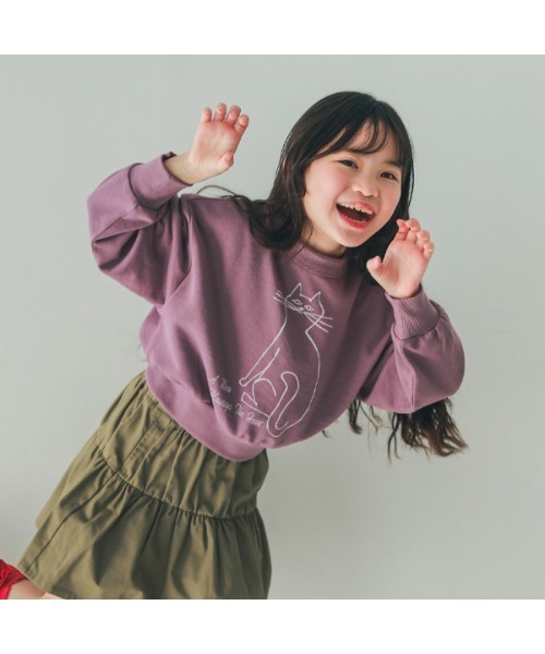 NHT（エヌエイチティー）の「エヌエイチティー cat　ドルマンショートトレーナー（スウェット・キッズ・チャコールグレー/アイボリー/ラベンダー・120cm/110cm/160cm/150cm/140cm/130cm）」の3枚目の写真