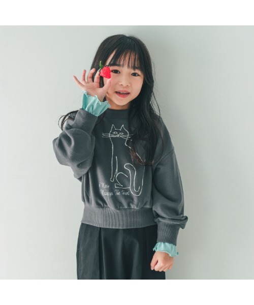 NHT（エヌエイチティー）の「エヌエイチティー cat　ドルマンショートトレーナー（スウェット・キッズ・チャコールグレー/アイボリー/ラベンダー・120cm/110cm/160cm/150cm/140cm/130cm）」の2枚目の写真