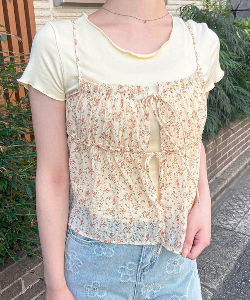 frunco(フランコ)の「小花柄キャミソール付きTシャツ(Tシャツ/カットソー・レディース・イエロー/ブルー/ホワイト・FREE)」の3枚目の写真