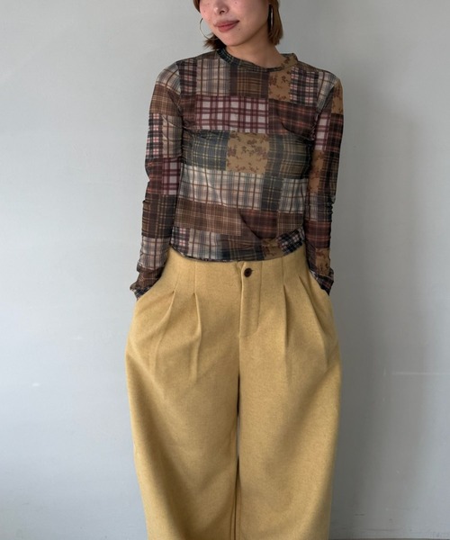 SANSeLF(サンセルフ)の「【SANSeLF】 パッチワークメッシュロンT マルチチェック シースルー saw25a027(その他トップス・レディース・マルチ・FREE)」の2枚目の写真