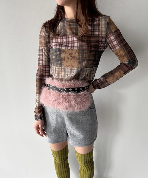 SANSeLF(サンセルフ)の「【SANSeLF】 パッチワークメッシュロンT マルチチェック シースルー saw25a027(その他トップス・レディース・マルチ・FREE)」の9枚目の写真