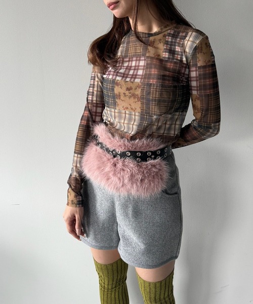 SANSeLF(サンセルフ)の「【SANSeLF】 パッチワークメッシュロンT マルチチェック シースルー saw25a027(その他トップス・レディース・マルチ・FREE)」の10枚目の写真