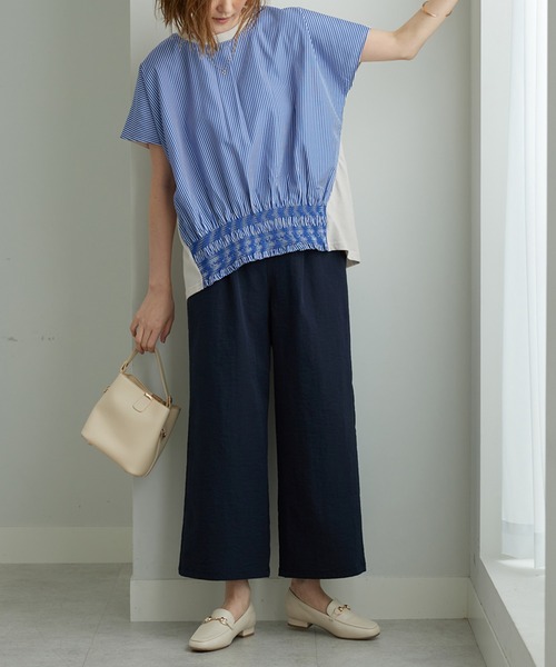 BELLUNA PLUS(ベルーナ)の「シャーリング使い異素材切替プルオーバー(Tシャツ/カットソー・レディース・ネイビー系/ブルー・MEDIUM/LARGE/X-LARGE)」の11枚目の写真