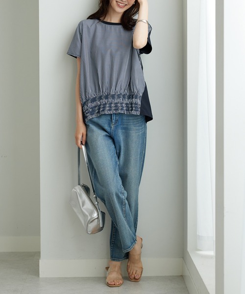BELLUNA PLUS(ベルーナ)の「シャーリング使い異素材切替プルオーバー(Tシャツ/カットソー・レディース・ネイビー系/ブルー・MEDIUM/LARGE/X-LARGE)」の9枚目の写真