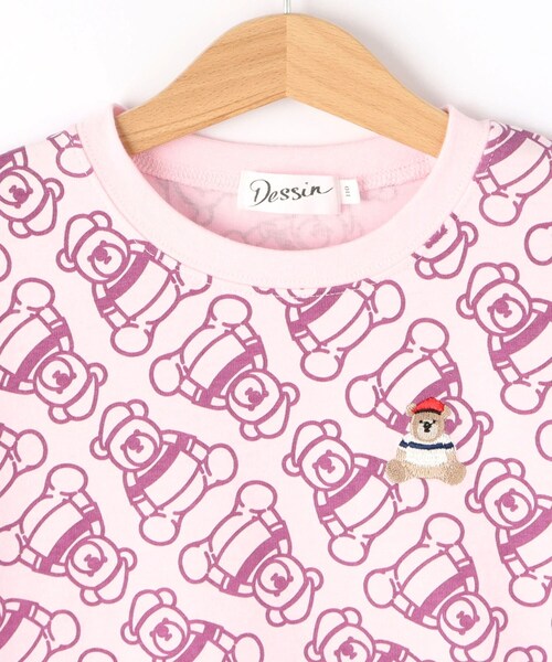 Dessin(デッサン)の「【洗える・リンクコーデ】Deddy刺繍入り オーガニックコットンTシャツ(Tシャツ/カットソー・キッズ・ベビーピンク/スモーキーグリーン系・11/10/14/13/12)」の5枚目の写真