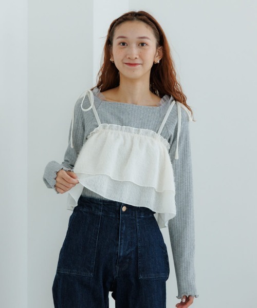 flower(フラワー)の「スウィートチュールトップ(Tシャツ/カットソー・レディース・アイボリー/グレー・FREE)」の19枚目の写真