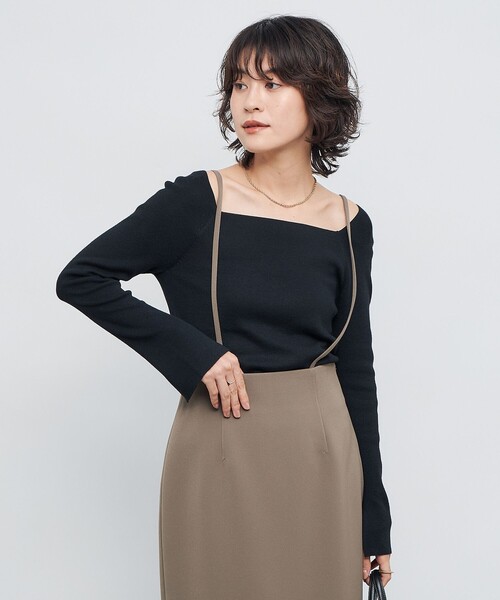 NOLLEY’S Sophi(ノーリーズソフィ)の「【WEB限定カラーあり】総針スクエアネックプルオーバーニット(ニット/セーター・レディース・サックスブルー/オフホワイト/オリーブ/ブラック・38)」の3枚目の写真