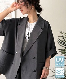 classicalelf（クラシカルエルフ）の「【UVカット・防シワ・接触冷感・吸水速乾機能付き】デイリーにもオフィスにも。ビッグシルエットハーフスリーブダブルジャケット(半袖)（テーラードジャケット）」