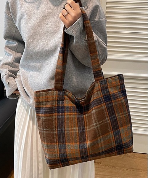 Burner（バーナー）の「【OKUOKU　0909】チェック柄  トートバッグ oku-bag-1-12（トートバッグ・メンズ・ブルー系その他/ブラウン/レッド・FREE）」の2枚目の写真