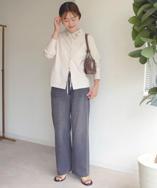 セール】【WEB限定】〈手洗い可能〉ビーズ 刺しゅう 襟付 ニット