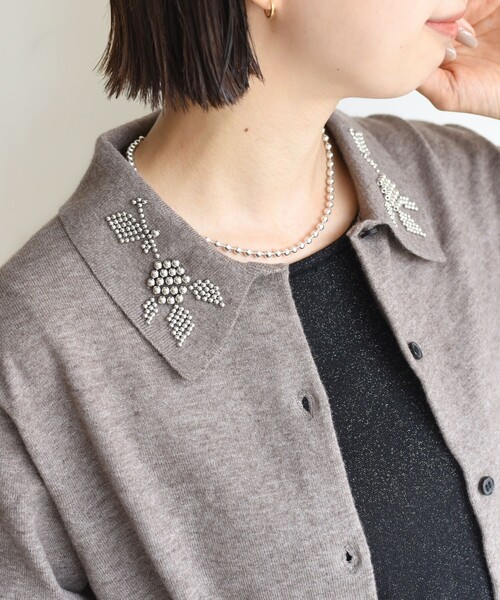 セール】【WEB限定】〈手洗い可能〉ビーズ 刺しゅう 襟付 ニット