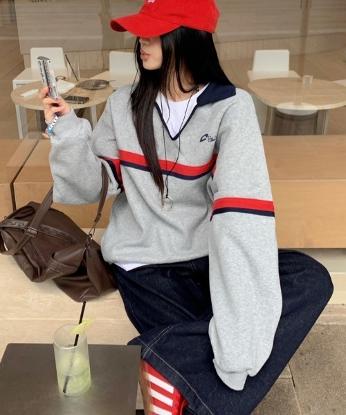 SHEENA(シーナ)の「オーバーサイズポロ襟スキッパートレーナー(スウェット・レディース・グレー・M)」の14枚目の写真