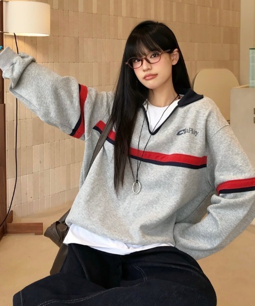 SHEENA(シーナ)の「オーバーサイズポロ襟スキッパートレーナー(スウェット・レディース・グレー・M)」の18枚目の写真