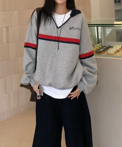 SHEENA(シーナ)の「オーバーサイズポロ襟スキッパートレーナー(スウェット・レディース・グレー・M)」の17枚目の写真