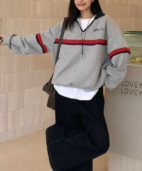 SHEENA(シーナ)の「オーバーサイズポロ襟スキッパートレーナー(スウェット・レディース・グレー・M)」の15枚目の写真