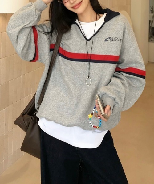 SHEENA(シーナ)の「オーバーサイズポロ襟スキッパートレーナー(スウェット・レディース・グレー・M)」の12枚目の写真