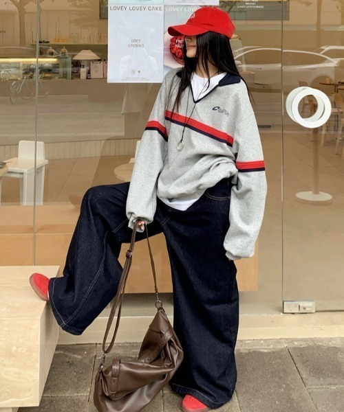 SHEENA(シーナ)の「オーバーサイズポロ襟スキッパートレーナー(スウェット・レディース・グレー・M)」の10枚目の写真