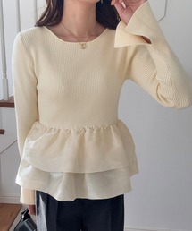 LAUIR | フレア袖ペプラムドッキングニットトップス(ニット/セーター)