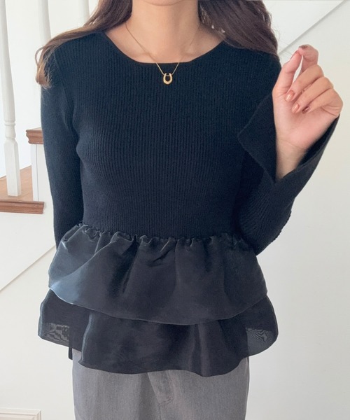 LAUIR(ラウアー)の「フレア袖ペプラムドッキングニットトップス(ニット/セーター・レディース・グレー/アイボリー/ブラック・SMALL/MEDIUM/LARGE)」の15枚目の写真