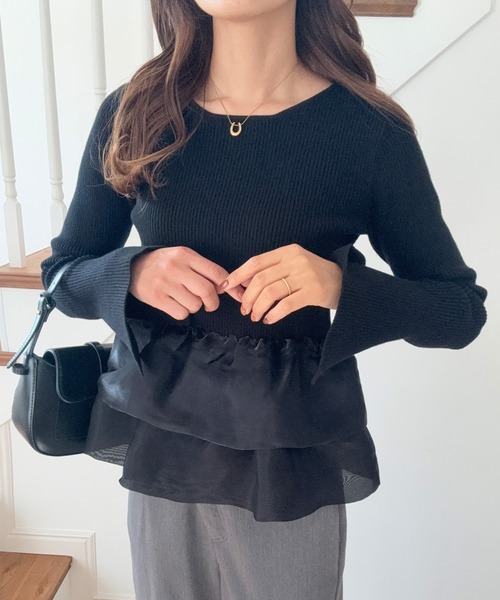 LAUIR(ラウアー)の「フレア袖ペプラムドッキングニットトップス(ニット/セーター・レディース・グレー/アイボリー/ブラック・SMALL/MEDIUM/LARGE)」の16枚目の写真