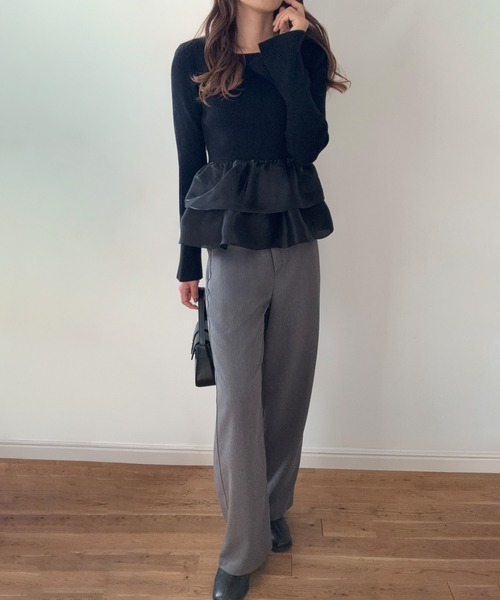 LAUIR(ラウアー)の「フレア袖ペプラムドッキングニットトップス(ニット/セーター・レディース・グレー/アイボリー/ブラック・SMALL/MEDIUM/LARGE)」の17枚目の写真