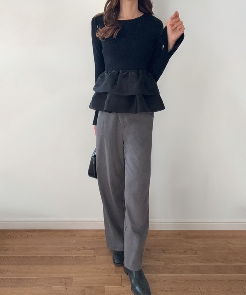 LAUIR(ラウアー)の「フレア袖ペプラムドッキングニットトップス(ニット/セーター・レディース・グレー/アイボリー/ブラック・SMALL/MEDIUM/LARGE)」の18枚目の写真