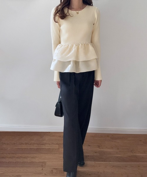 LAUIR(ラウアー)の「フレア袖ペプラムドッキングニットトップス(ニット/セーター・レディース・グレー/アイボリー/ブラック・SMALL/MEDIUM/LARGE)」の14枚目の写真
