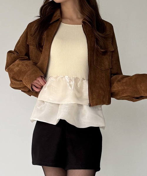 LAUIR(ラウアー)の「フレア袖ペプラムドッキングニットトップス(ニット/セーター・レディース・グレー/アイボリー/ブラック・SMALL/MEDIUM/LARGE)」の6枚目の写真