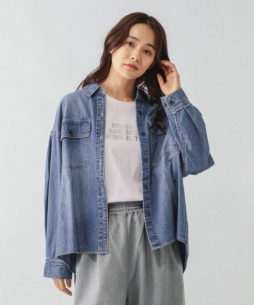 GLOBAL WORK（グローバルワーク）の「GOODデニムシャツ/580825（シャツ/ブラウス・レディース・ダークブラウン/ブルー系その他6/サックスブルー・MEDIUM/LARGE）」の3枚目の写真