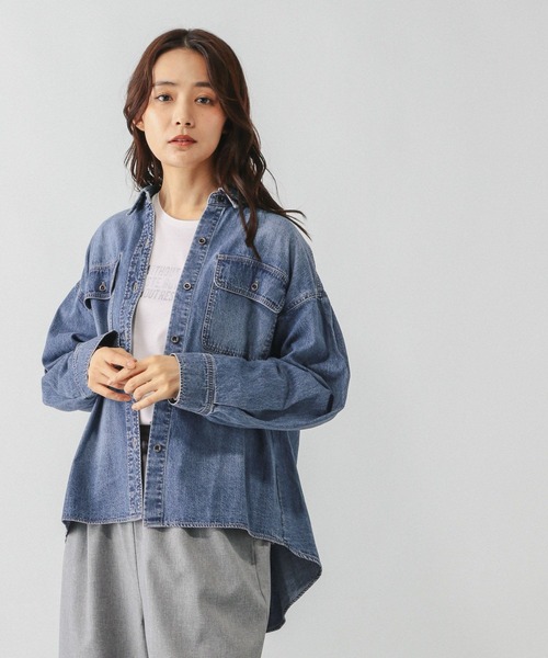 GLOBAL WORK（グローバルワーク）の「GOODデニムシャツ/580825（シャツ/ブラウス・レディース・ダークブラウン/ブルー系その他6/サックスブルー・MEDIUM/LARGE）」の20枚目の写真