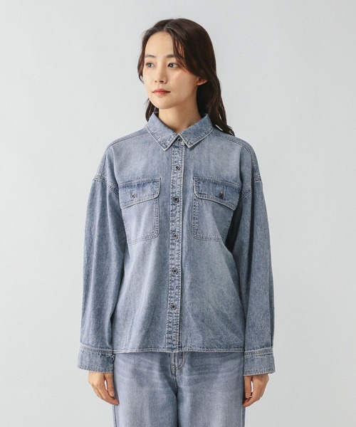 GLOBAL WORK（グローバルワーク）の「GOODデニムシャツ/580825（シャツ/ブラウス・レディース・ダークブラウン/ブルー系その他6/サックスブルー・MEDIUM/LARGE）」の22枚目の写真