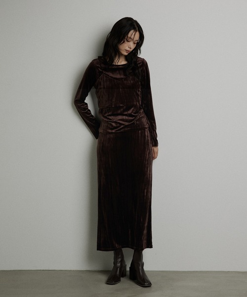 hellam(へラム)の「クラッシュベロアナロースカート(スカート・レディース・ブラウン/ブラック・FREE)」の10枚目の写真