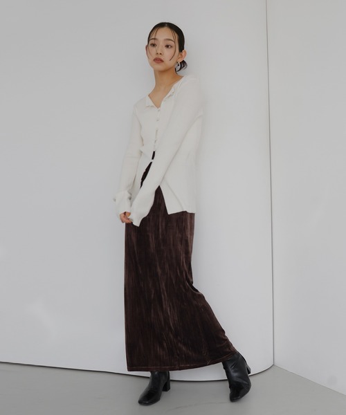 hellam(へラム)の「クラッシュベロアナロースカート(スカート・レディース・ブラウン/ブラック・FREE)」の17枚目の写真