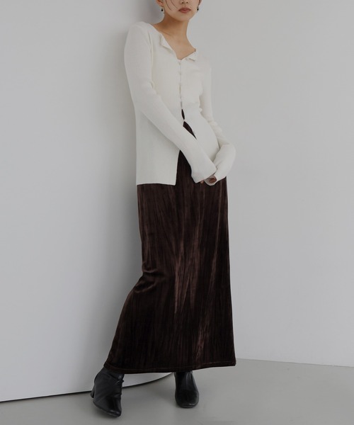 hellam(へラム)の「クラッシュベロアナロースカート(スカート・レディース・ブラウン/ブラック・FREE)」の15枚目の写真