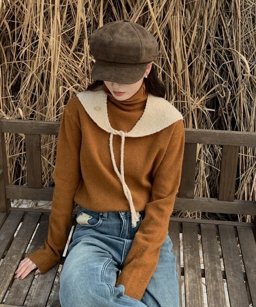 セール】ウール混 7色展開 3way 三角ニットスカーフ（バンダナ