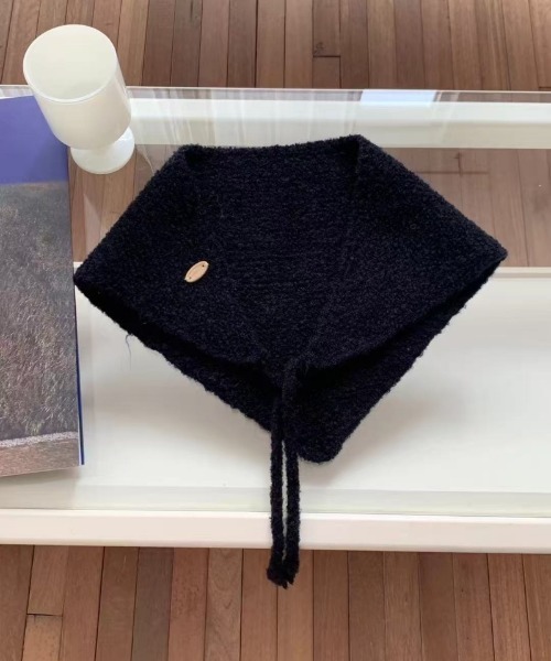 【♡】スカーフ(黒) セール】ウール混 7色展開 3way 三角ニットスカーフ（バンダナ