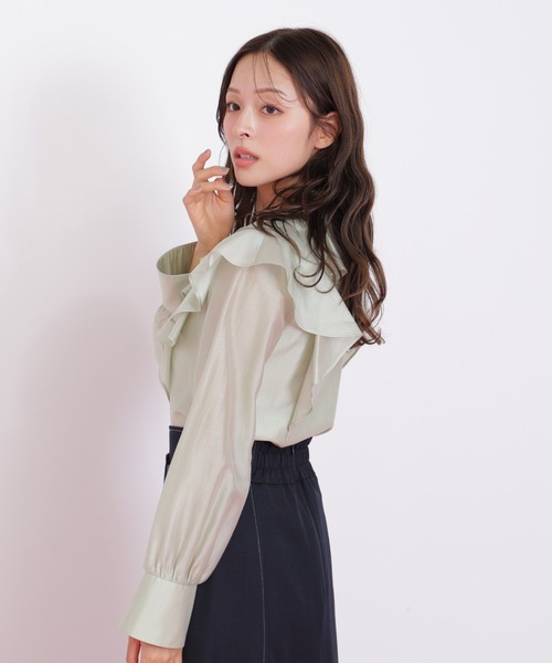 JILL by JILL STUART（ジルバイジルスチュアート）の「◇長袖ラッフルブラウス（シャツ/ブラウス・レディース・ホワイト/ブラウン/グリーン・FREE）」の11枚目の写真