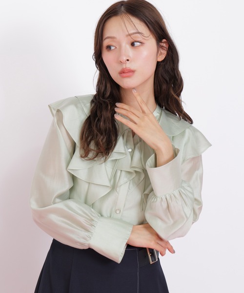 JILL by JILL STUART（ジルバイジルスチュアート）の「◇長袖ラッフルブラウス（シャツ/ブラウス・レディース・ホワイト/ブラウン/グリーン・FREE）」の9枚目の写真