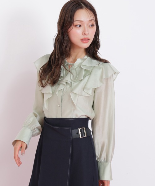 JILL by JILL STUART（ジルバイジルスチュアート）の「◇長袖ラッフルブラウス（シャツ/ブラウス・レディース・ホワイト/ブラウン/グリーン・FREE）」の10枚目の写真