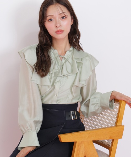 JILL by JILL STUART（ジルバイジルスチュアート）の「◇長袖ラッフルブラウス（シャツ/ブラウス・レディース・ホワイト/ブラウン/グリーン・FREE）」の4枚目の写真