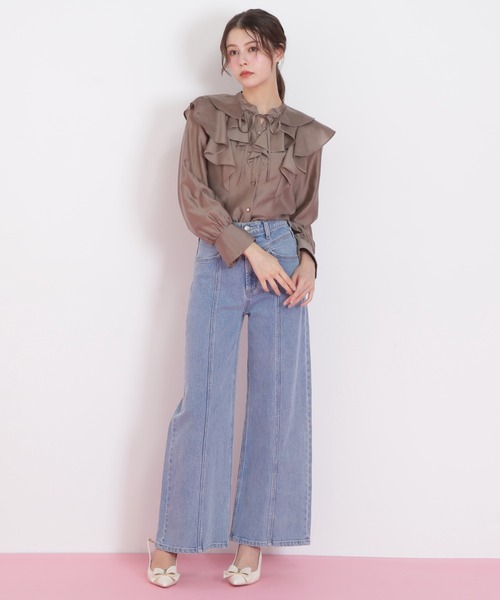 JILL by JILL STUART（ジルバイジルスチュアート）の「◇長袖ラッフルブラウス（シャツ/ブラウス・レディース・ホワイト/ブラウン/グリーン・FREE）」の7枚目の写真