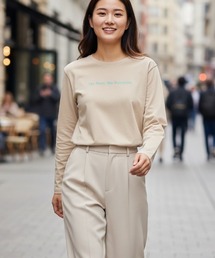 【OP:オーピー】レディース オーバーシルエット フロッキー加工プリント ロングTシャツ