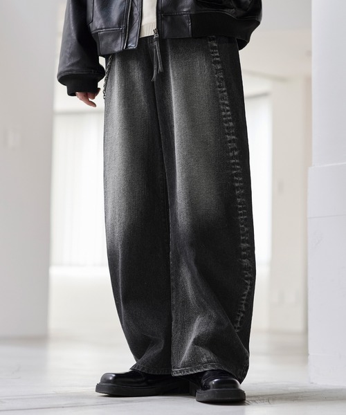 セール】バギーシルエットヴィンテージ加工カーブデニム（デニムパンツ
