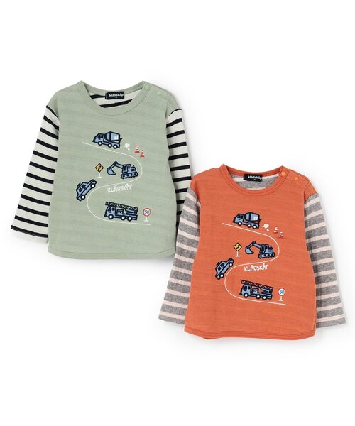 kladskap（クレードスコープ）の「【人気商品再入荷】【直営店で取り扱い無し】働く車刺しゅう接結長袖Tシャツ（Tシャツ/カットソー・キッズ・レンガ/ライトカーキ・90cm/100cm/130cm/120cm/110cm）」の11枚目の写真