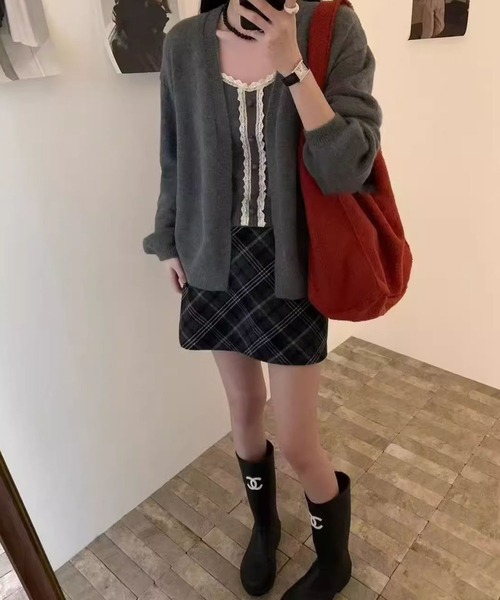 meJane（ミージェーン）の「レーストリム アンサンブルニット（アンサンブル・レディース・ブラック/グレー・FREE）」の4枚目の写真