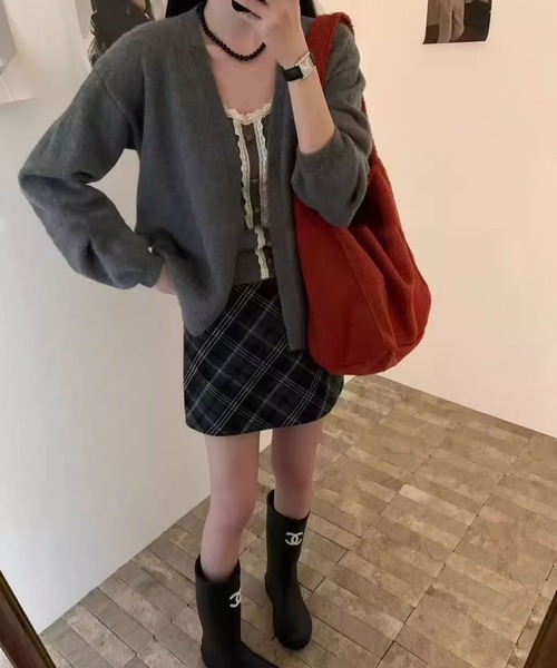 meJane（ミージェーン）の「レーストリム アンサンブルニット（アンサンブル・レディース・ブラック/グレー・FREE）」の5枚目の写真