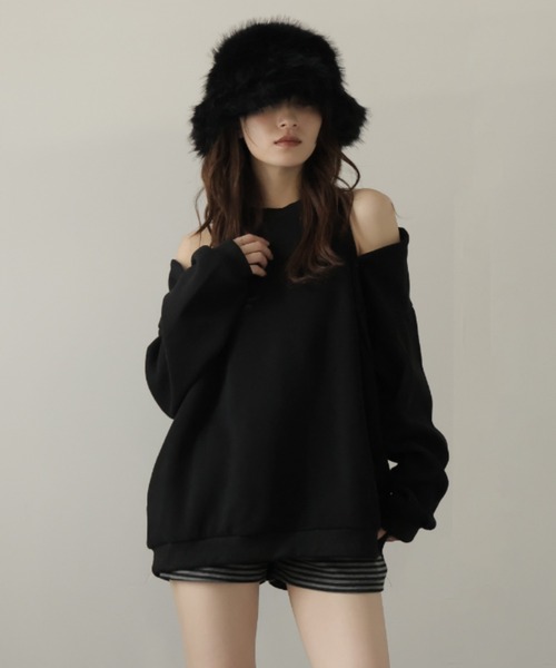 Ulysses(ユリシス)の「袖ボタンマルチWAYスウェットトップス(スウェット・レディース・グレー/ブラック・F)」の2枚目の写真