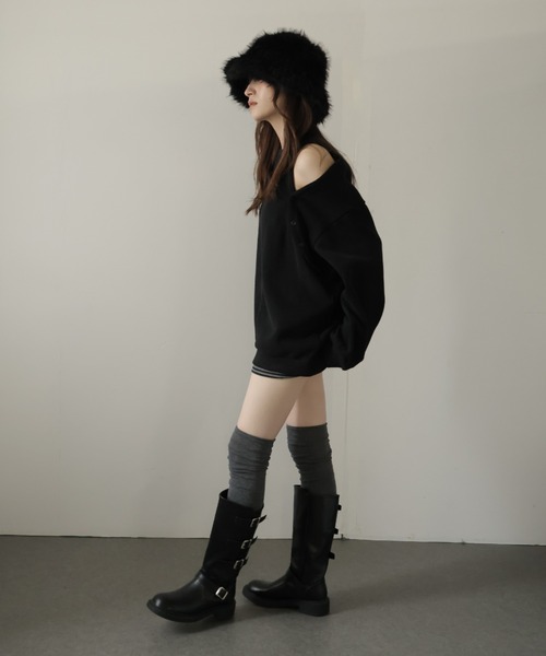 Ulysses(ユリシス)の「袖ボタンマルチWAYスウェットトップス(スウェット・レディース・グレー/ブラック・F)」の4枚目の写真