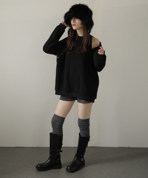 Ulysses(ユリシス)の「袖ボタンマルチWAYスウェットトップス(スウェット・レディース・グレー/ブラック・F)」の5枚目の写真